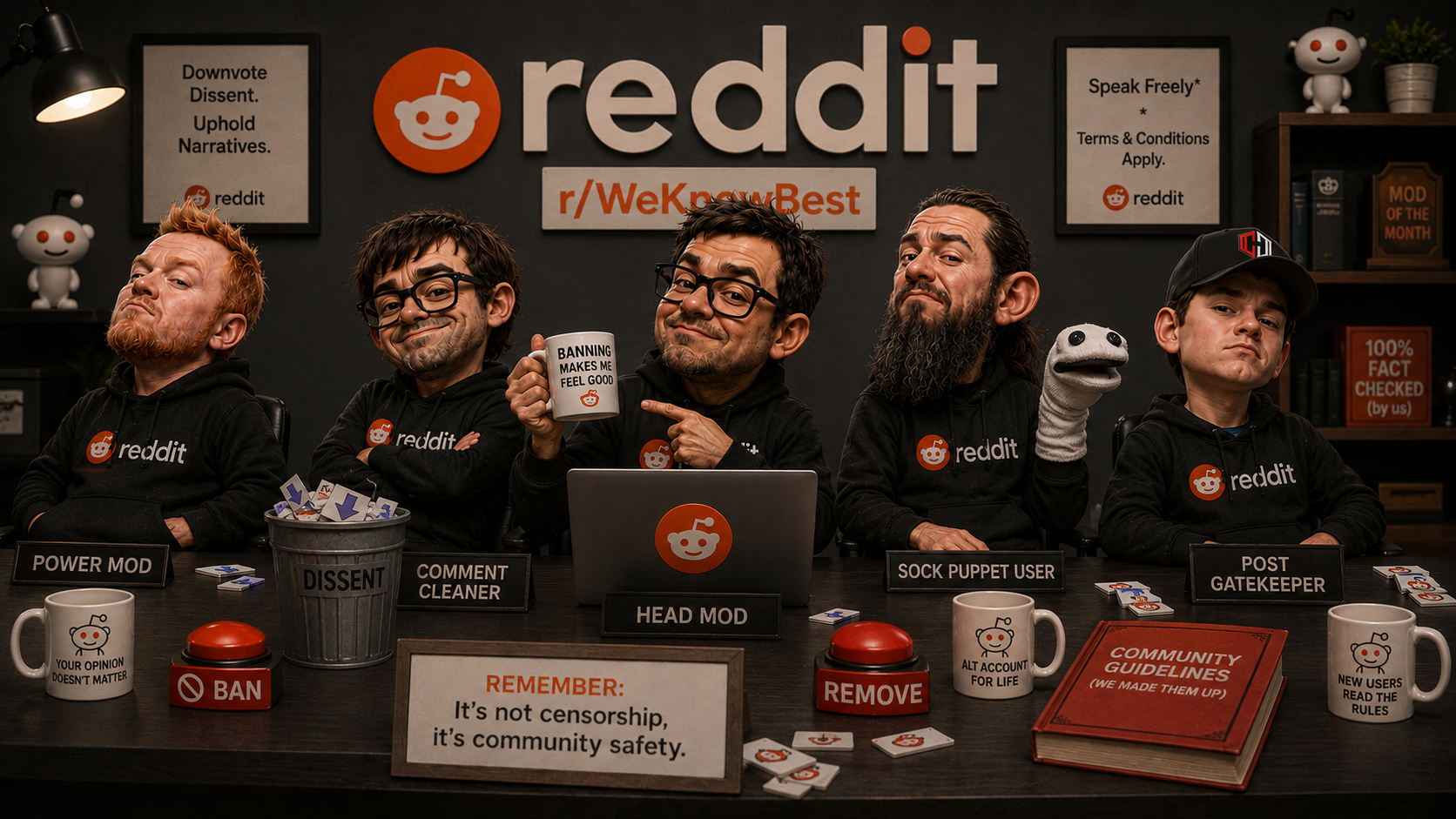 Satirical Reddit illustration representing the Reddit campaign
