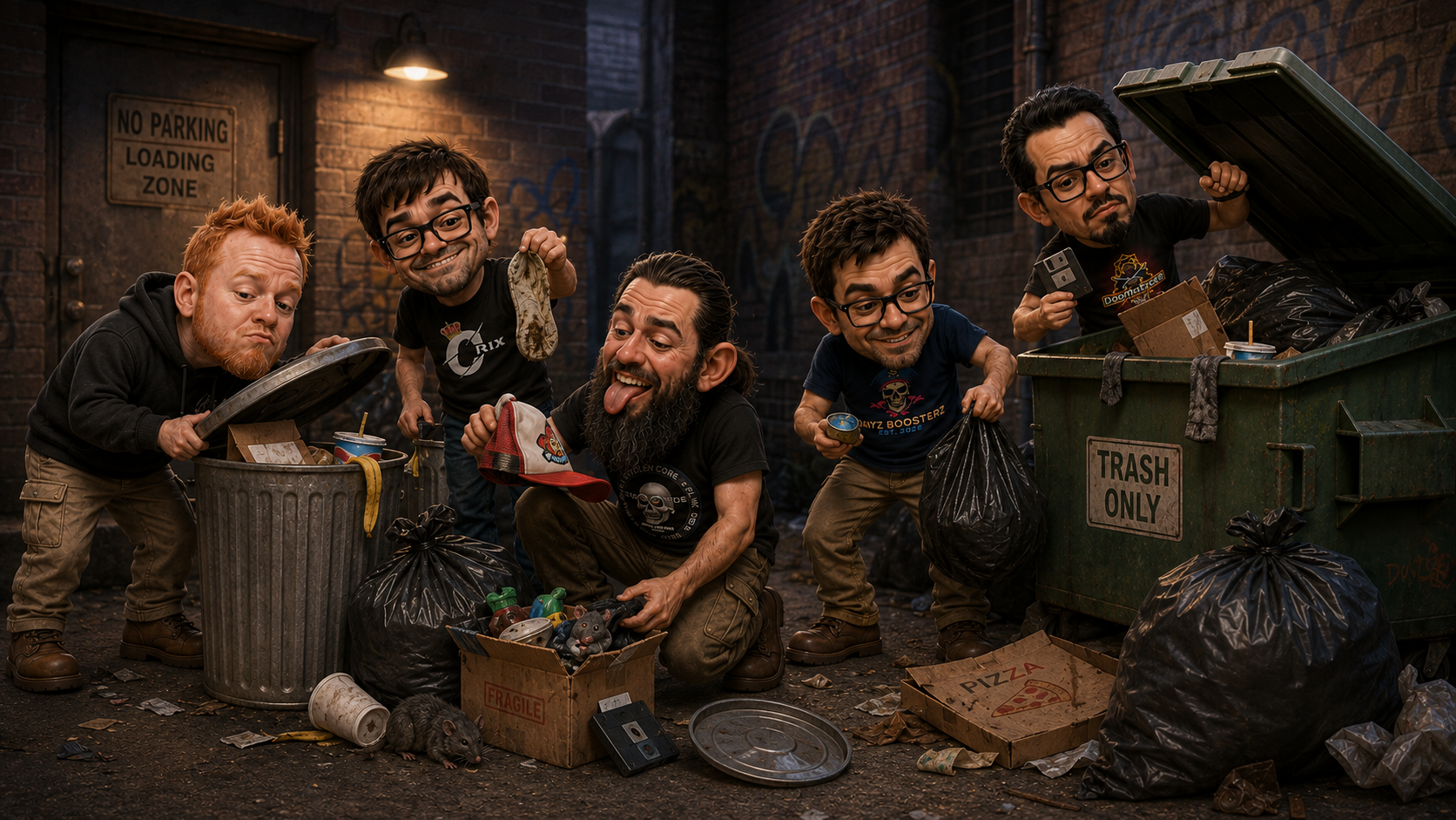 Satirical illustration representing the group in their online environment