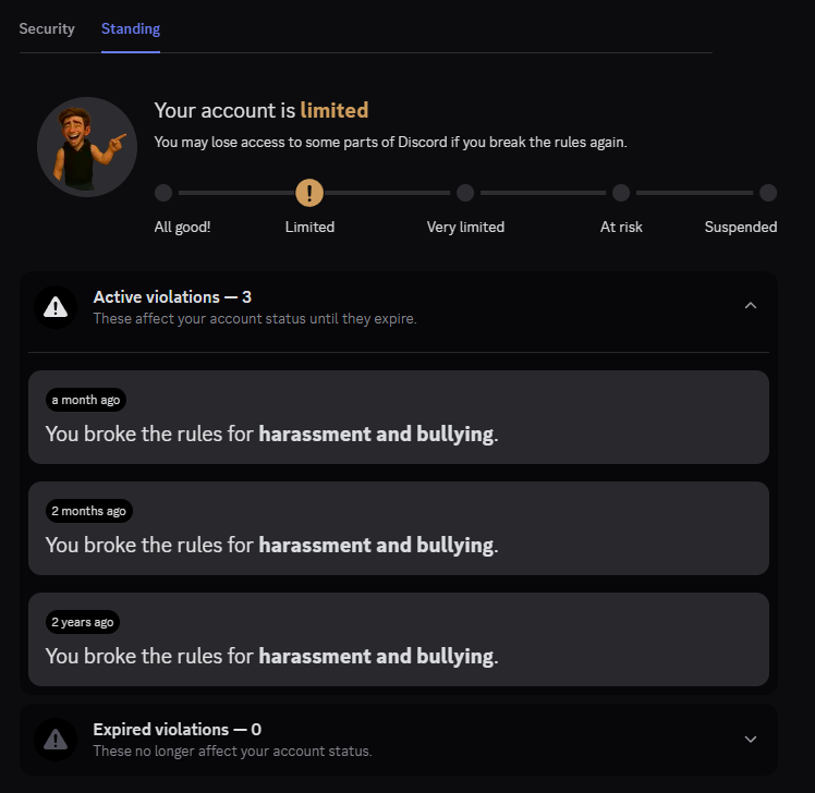 Discord standing