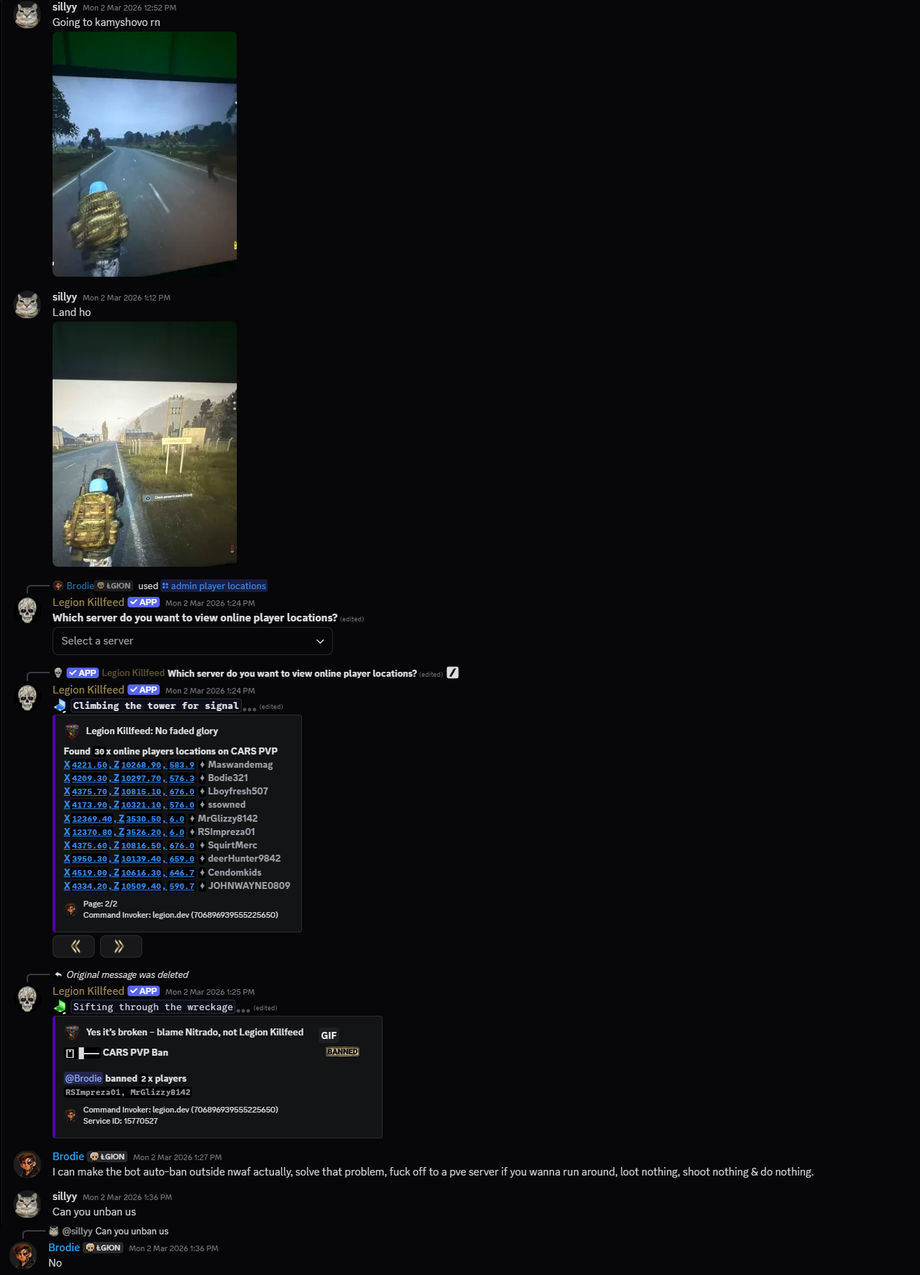 Reason for bans